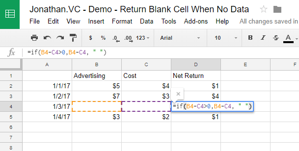 if then formula excel to show blank cell