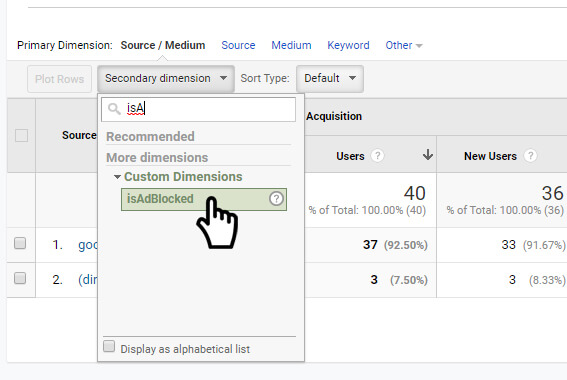 AdBlocking - Google Analytics Second Dimension