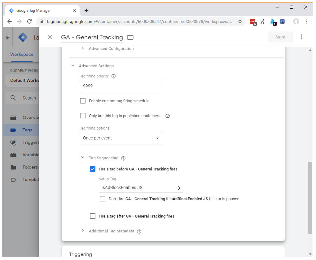 Google Tag Manager - Trigger Tag before Google Analytics