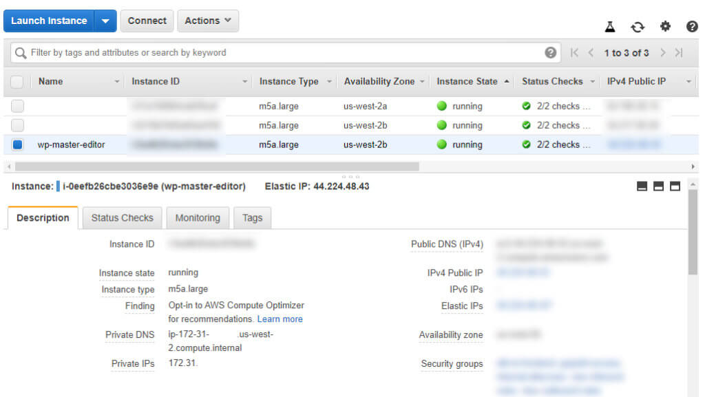 AWS Console: Select an EC2 instance